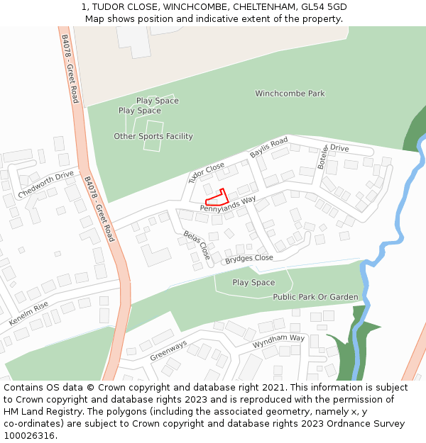 1, TUDOR CLOSE, WINCHCOMBE, CHELTENHAM, GL54 5GD: Location map and indicative extent of plot