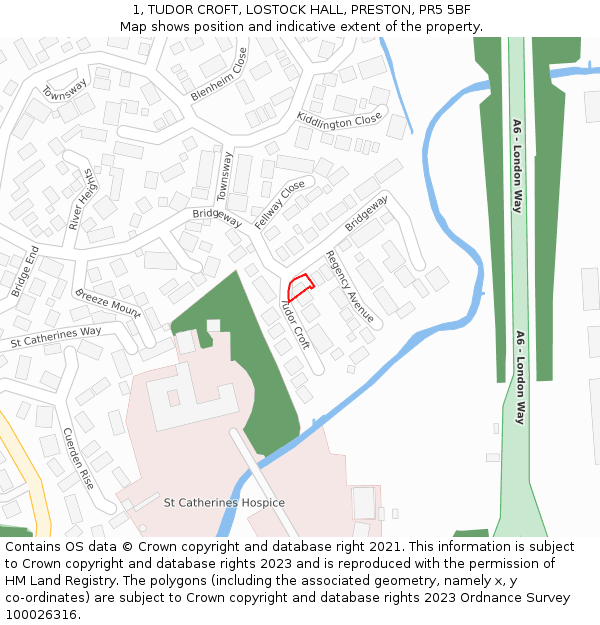 1, TUDOR CROFT, LOSTOCK HALL, PRESTON, PR5 5BF: Location map and indicative extent of plot