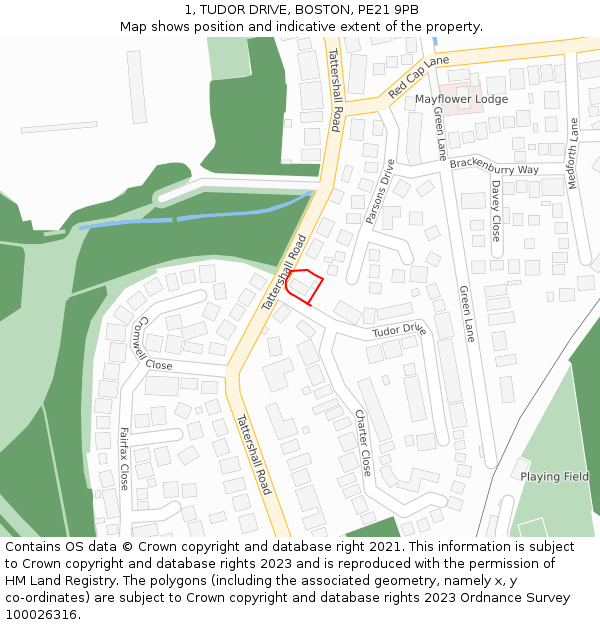 1, TUDOR DRIVE, BOSTON, PE21 9PB: Location map and indicative extent of plot