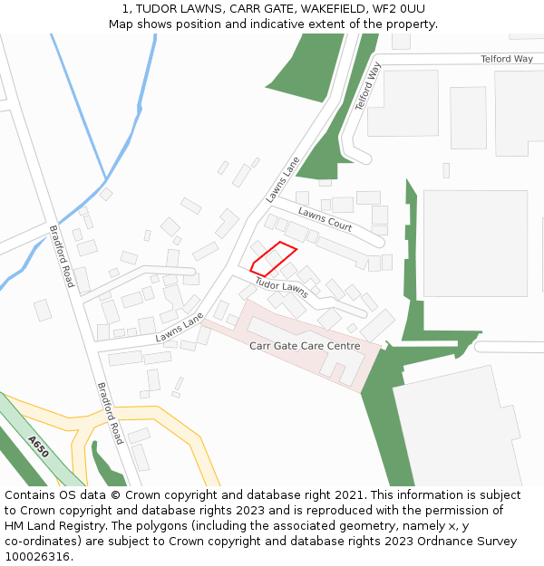 1, TUDOR LAWNS, CARR GATE, WAKEFIELD, WF2 0UU: Location map and indicative extent of plot