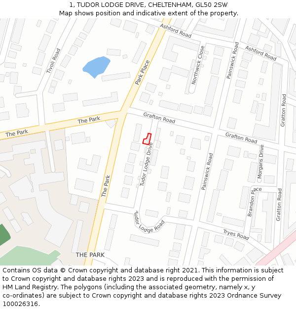 1, TUDOR LODGE DRIVE, CHELTENHAM, GL50 2SW: Location map and indicative extent of plot