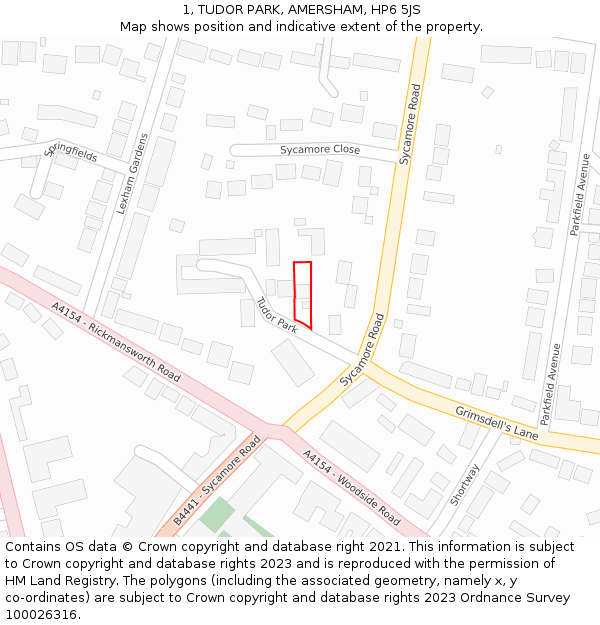 1, TUDOR PARK, AMERSHAM, HP6 5JS: Location map and indicative extent of plot