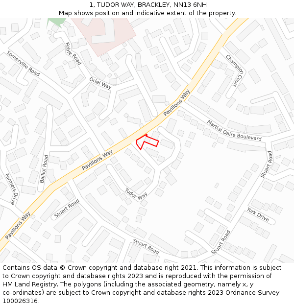 1, TUDOR WAY, BRACKLEY, NN13 6NH: Location map and indicative extent of plot