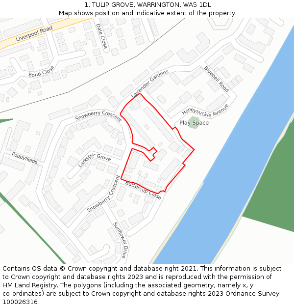 1, TULIP GROVE, WARRINGTON, WA5 1DL: Location map and indicative extent of plot