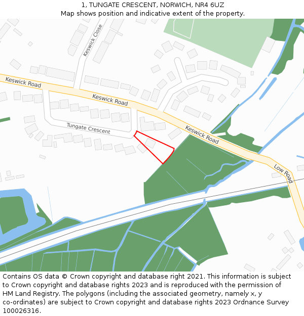 1, TUNGATE CRESCENT, NORWICH, NR4 6UZ: Location map and indicative extent of plot