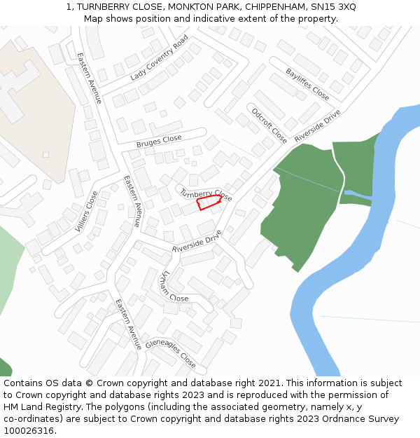1, TURNBERRY CLOSE, MONKTON PARK, CHIPPENHAM, SN15 3XQ: Location map and indicative extent of plot