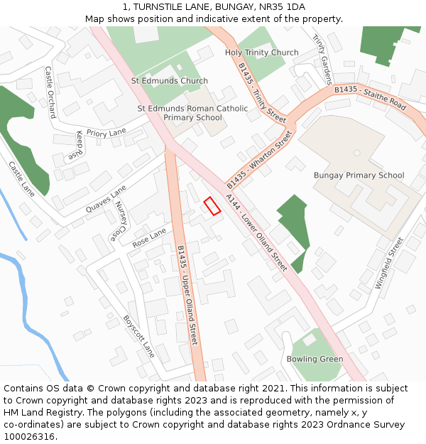 1, TURNSTILE LANE, BUNGAY, NR35 1DA: Location map and indicative extent of plot