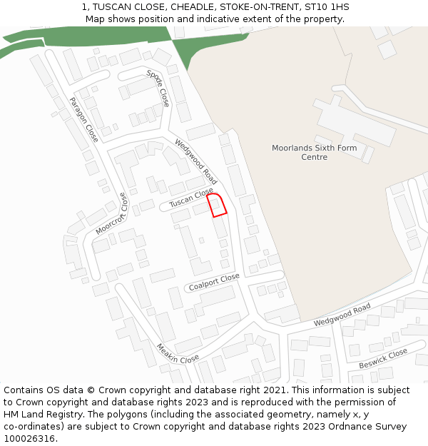 1, TUSCAN CLOSE, CHEADLE, STOKE-ON-TRENT, ST10 1HS: Location map and indicative extent of plot