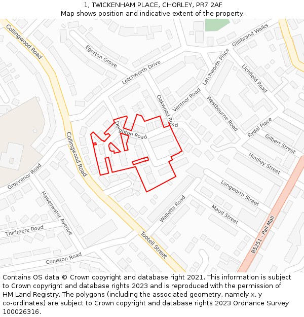 1, TWICKENHAM PLACE, CHORLEY, PR7 2AF: Location map and indicative extent of plot