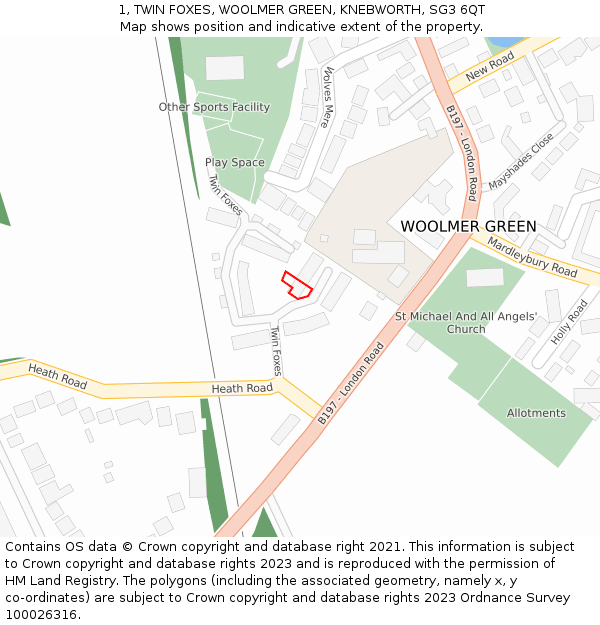 1, TWIN FOXES, WOOLMER GREEN, KNEBWORTH, SG3 6QT: Location map and indicative extent of plot