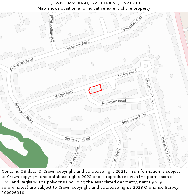 1, TWINEHAM ROAD, EASTBOURNE, BN21 2TR: Location map and indicative extent of plot