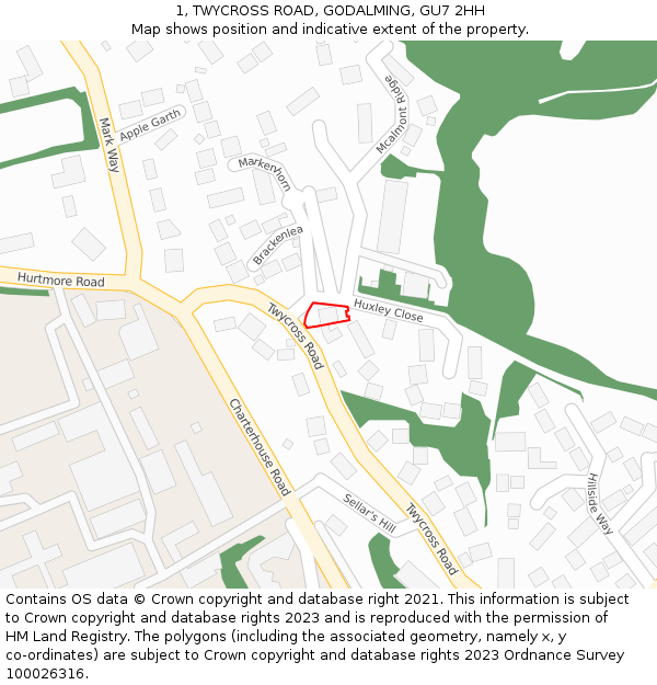 1, TWYCROSS ROAD, GODALMING, GU7 2HH: Location map and indicative extent of plot