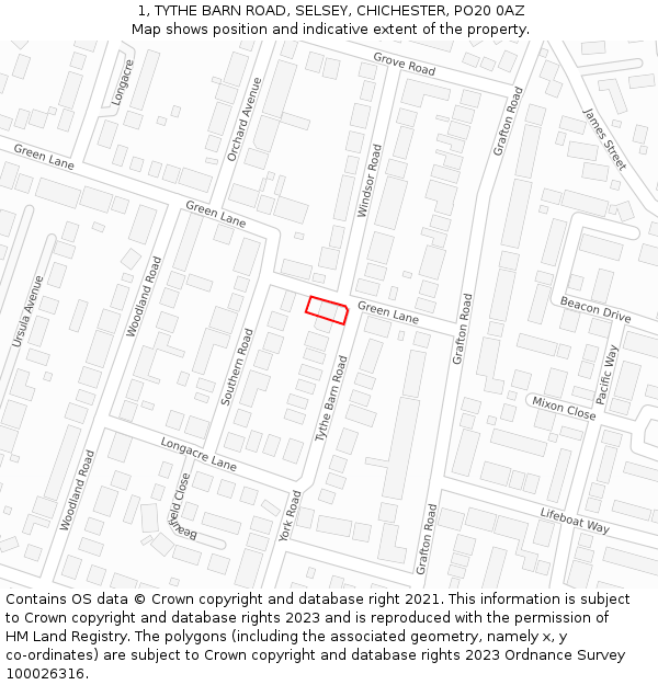 1, TYTHE BARN ROAD, SELSEY, CHICHESTER, PO20 0AZ: Location map and indicative extent of plot
