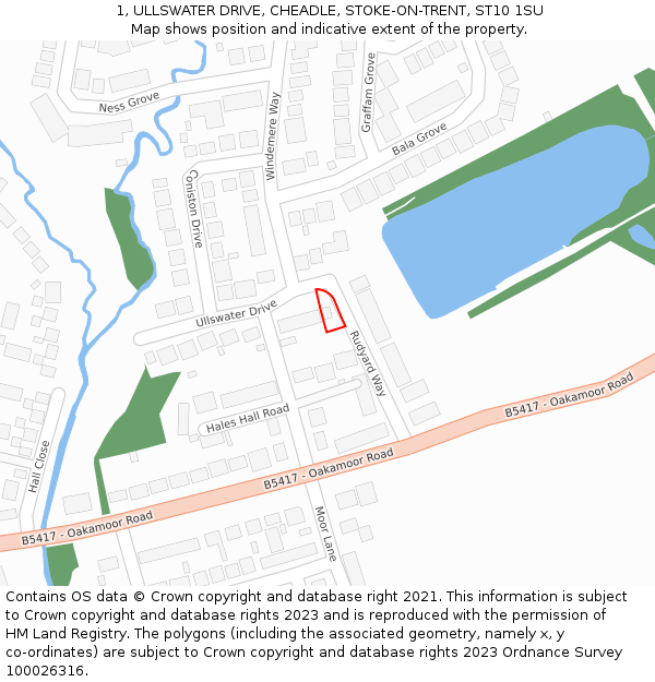 1, ULLSWATER DRIVE, CHEADLE, STOKE-ON-TRENT, ST10 1SU: Location map and indicative extent of plot