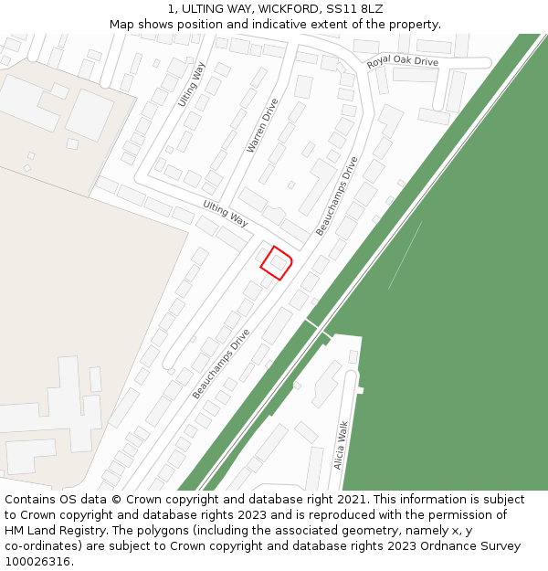 1, ULTING WAY, WICKFORD, SS11 8LZ: Location map and indicative extent of plot