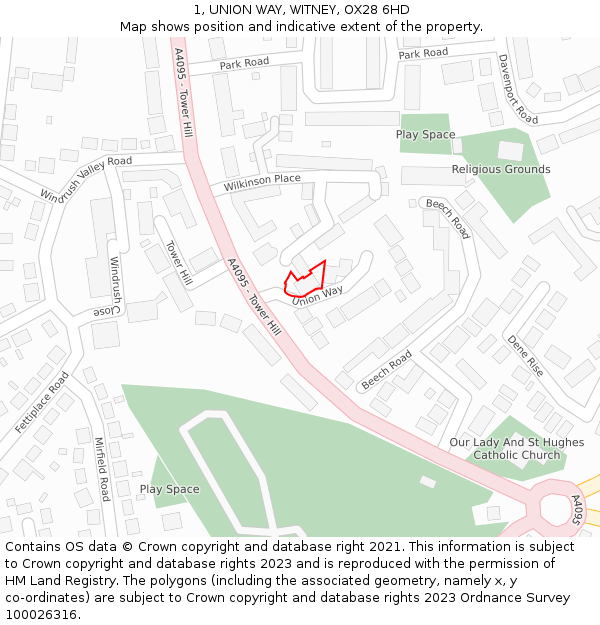 1, UNION WAY, WITNEY, OX28 6HD: Location map and indicative extent of plot