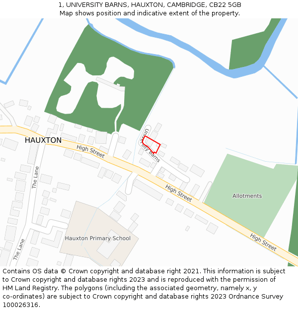 1, UNIVERSITY BARNS, HAUXTON, CAMBRIDGE, CB22 5GB: Location map and indicative extent of plot