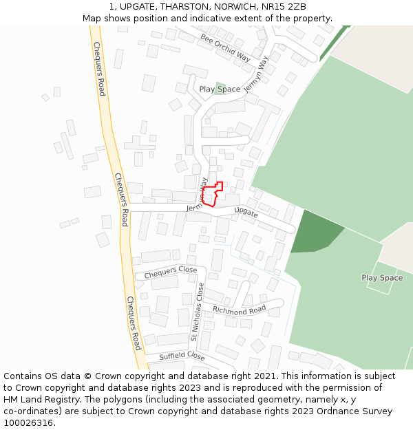 1, UPGATE, THARSTON, NORWICH, NR15 2ZB: Location map and indicative extent of plot