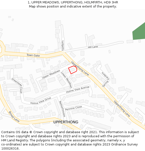 1, UPPER MEADOWS, UPPERTHONG, HOLMFIRTH, HD9 3HR: Location map and indicative extent of plot
