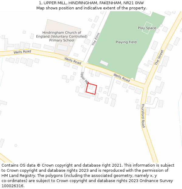 1, UPPER MILL, HINDRINGHAM, FAKENHAM, NR21 0NW: Location map and indicative extent of plot