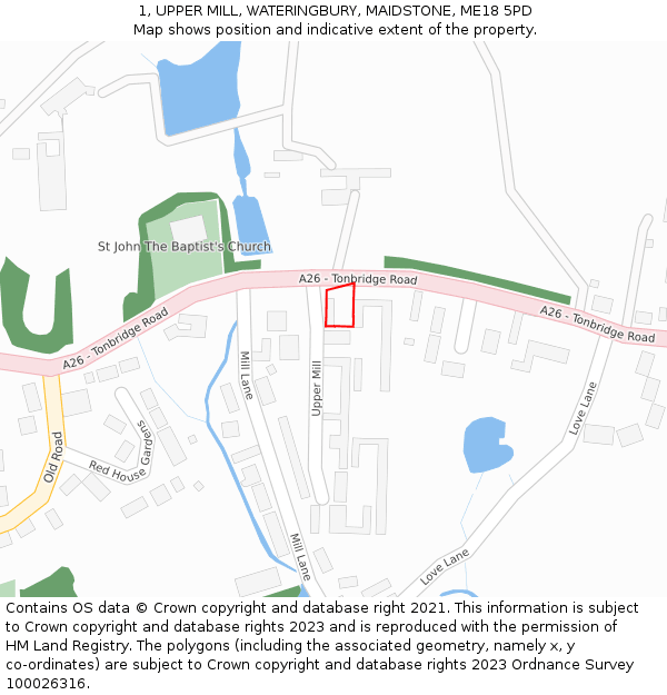 1, UPPER MILL, WATERINGBURY, MAIDSTONE, ME18 5PD: Location map and indicative extent of plot