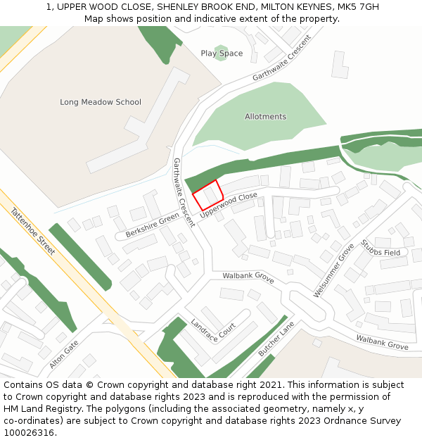 1, UPPER WOOD CLOSE, SHENLEY BROOK END, MILTON KEYNES, MK5 7GH: Location map and indicative extent of plot