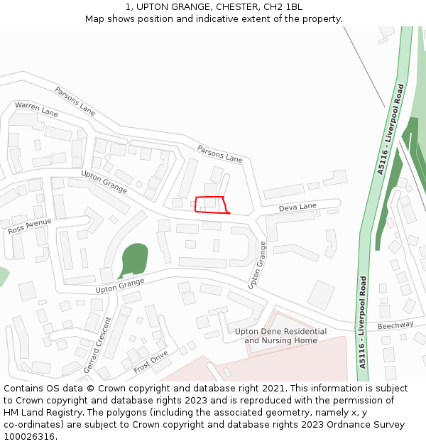 1, UPTON GRANGE, CHESTER, CH2 1BL: Location map and indicative extent of plot