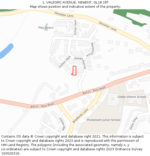 1, VALEGRO AVENUE, NEWENT, GL18 1RT: Location map and indicative extent of plot