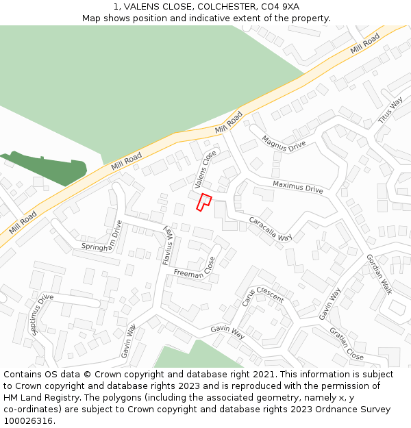 1, VALENS CLOSE, COLCHESTER, CO4 9XA: Location map and indicative extent of plot