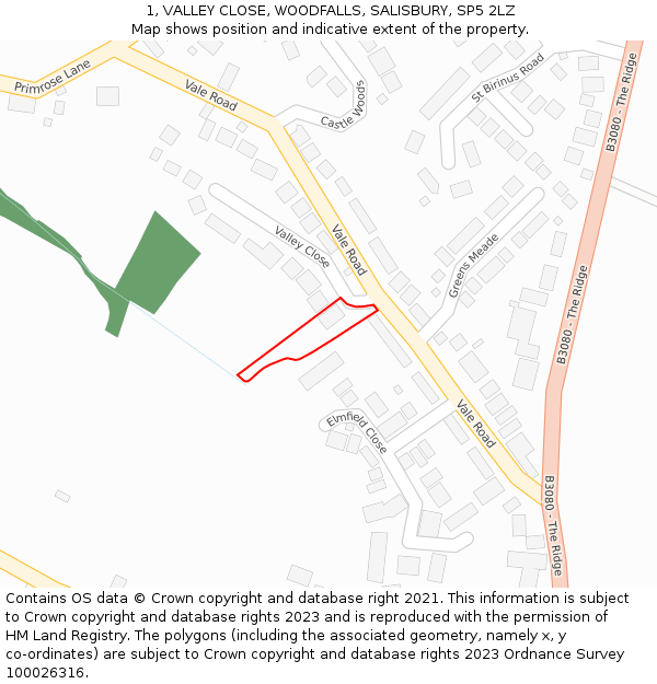 1, VALLEY CLOSE, WOODFALLS, SALISBURY, SP5 2LZ: Location map and indicative extent of plot