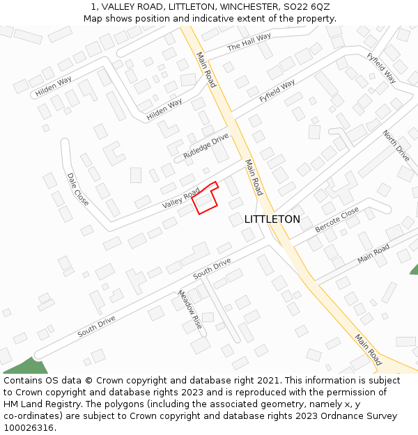 1, VALLEY ROAD, LITTLETON, WINCHESTER, SO22 6QZ: Location map and indicative extent of plot