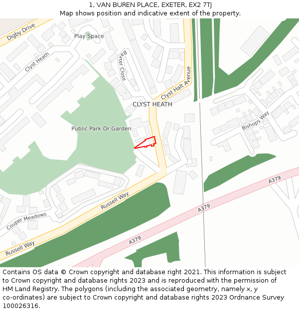 1, VAN BUREN PLACE, EXETER, EX2 7TJ: Location map and indicative extent of plot