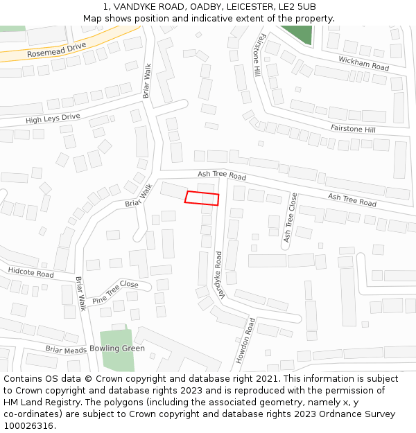 1, VANDYKE ROAD, OADBY, LEICESTER, LE2 5UB: Location map and indicative extent of plot