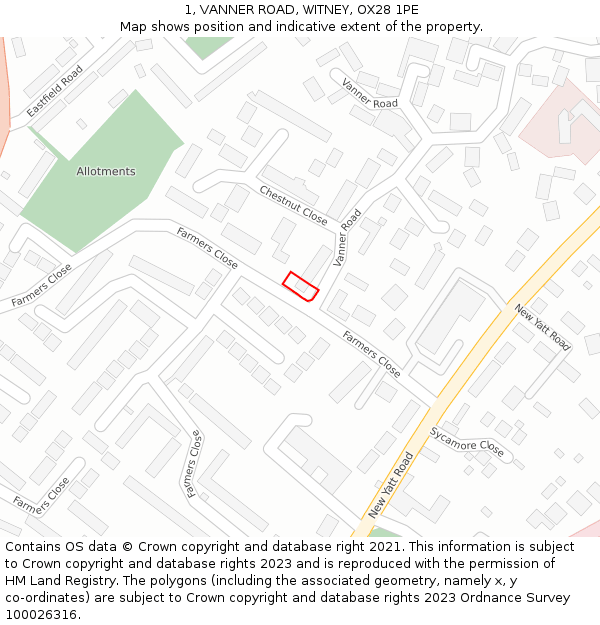 1, VANNER ROAD, WITNEY, OX28 1PE: Location map and indicative extent of plot