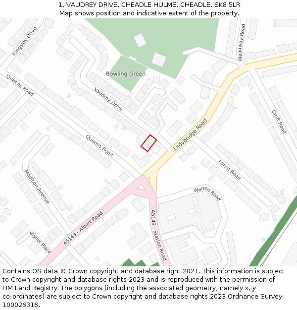1, VAUDREY DRIVE, CHEADLE HULME, CHEADLE, SK8 5LR: Location map and indicative extent of plot