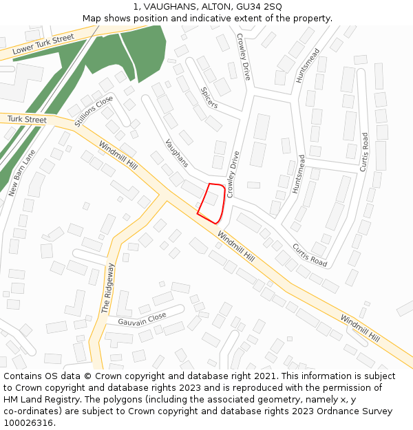 1, VAUGHANS, ALTON, GU34 2SQ: Location map and indicative extent of plot