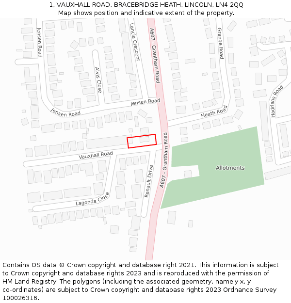 1, VAUXHALL ROAD, BRACEBRIDGE HEATH, LINCOLN, LN4 2QQ: Location map and indicative extent of plot