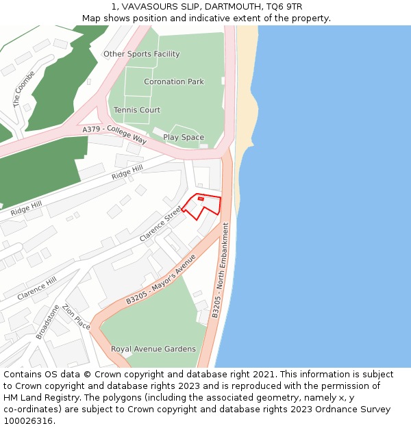 1, VAVASOURS SLIP, DARTMOUTH, TQ6 9TR: Location map and indicative extent of plot