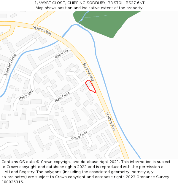 1, VAYRE CLOSE, CHIPPING SODBURY, BRISTOL, BS37 6NT: Location map and indicative extent of plot