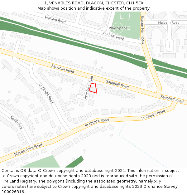 1, VENABLES ROAD, BLACON, CHESTER, CH1 5EX: Location map and indicative extent of plot