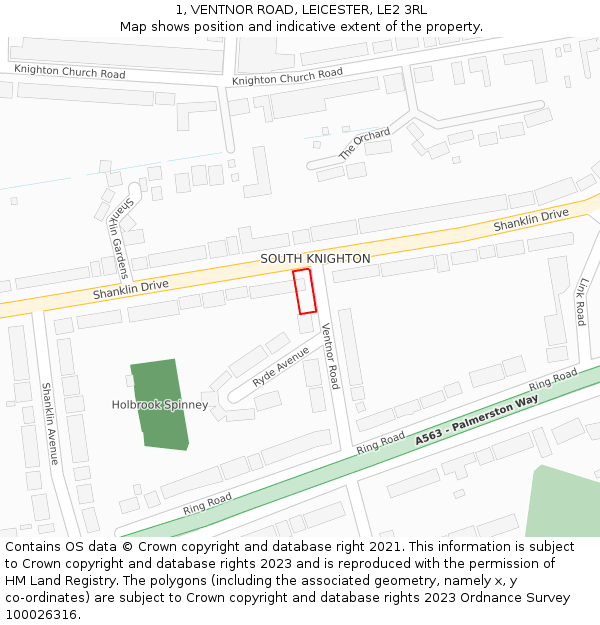 1, VENTNOR ROAD, LEICESTER, LE2 3RL: Location map and indicative extent of plot