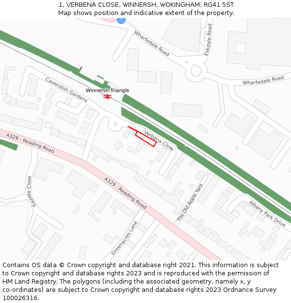 1, VERBENA CLOSE, WINNERSH, WOKINGHAM, RG41 5ST: Location map and indicative extent of plot