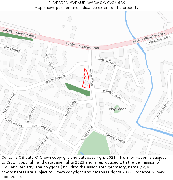 1, VERDEN AVENUE, WARWICK, CV34 6RX: Location map and indicative extent of plot
