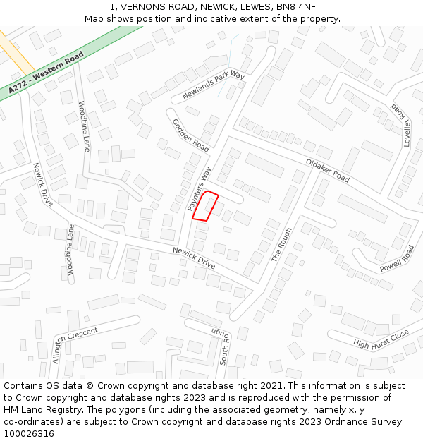 1, VERNONS ROAD, NEWICK, LEWES, BN8 4NF: Location map and indicative extent of plot