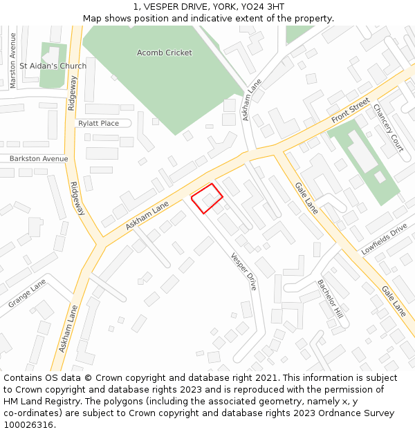 1, VESPER DRIVE, YORK, YO24 3HT: Location map and indicative extent of plot