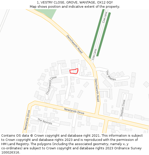 1, VESTRY CLOSE, GROVE, WANTAGE, OX12 0QY: Location map and indicative extent of plot