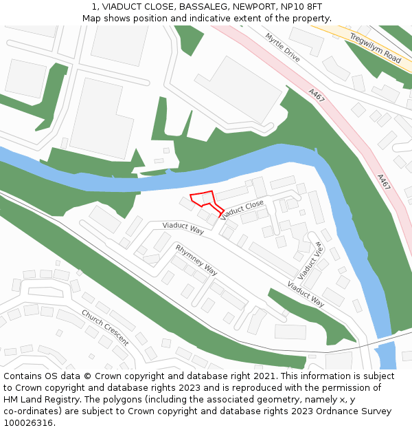 1, VIADUCT CLOSE, BASSALEG, NEWPORT, NP10 8FT: Location map and indicative extent of plot