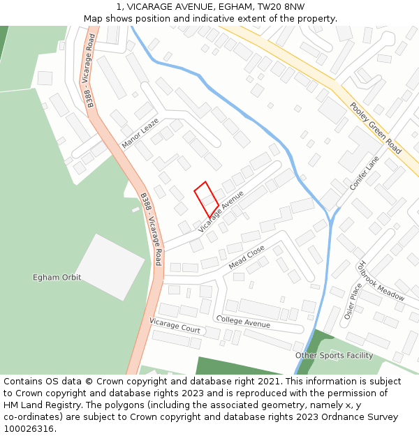 1, VICARAGE AVENUE, EGHAM, TW20 8NW: Location map and indicative extent of plot