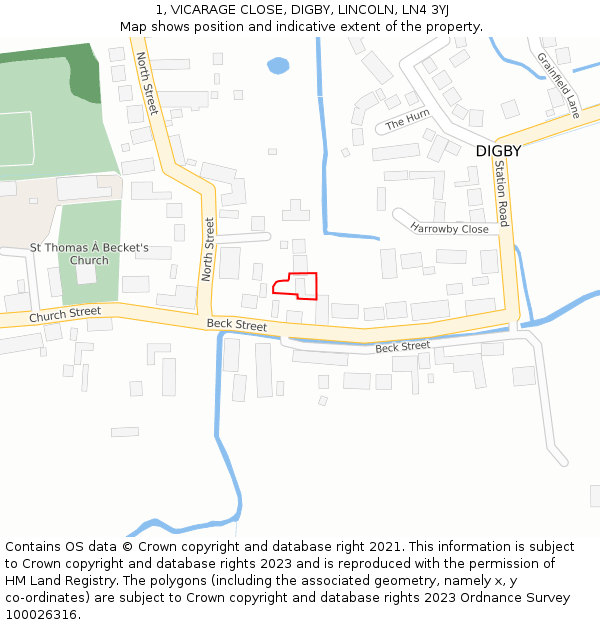 1, VICARAGE CLOSE, DIGBY, LINCOLN, LN4 3YJ: Location map and indicative extent of plot