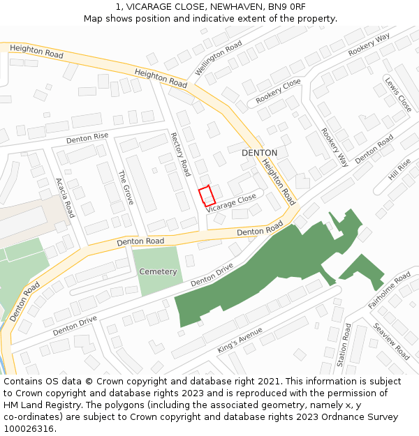 1, VICARAGE CLOSE, NEWHAVEN, BN9 0RF: Location map and indicative extent of plot